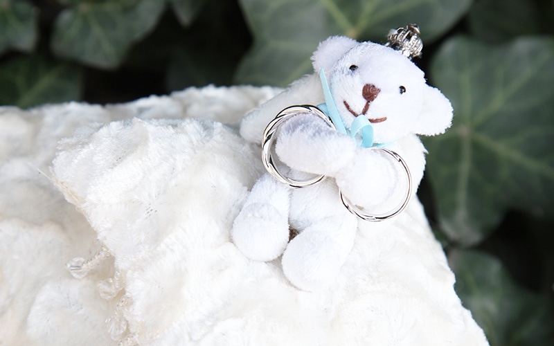 ぬいぐるみが指輪を持っていてくれているデザイン