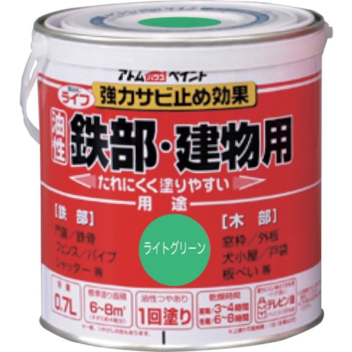 トラスコ中山 アトムペイント 油性鉄部・木部用 ライフ 0.7L ライトグリーン（ご注文単位1缶）【直送品】