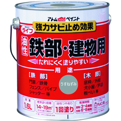 トラスコ中山 アトムペイント 油性鉄部・木部用 ライフ 1.6L うすねずみ（ご注文単位1缶）【直送品】