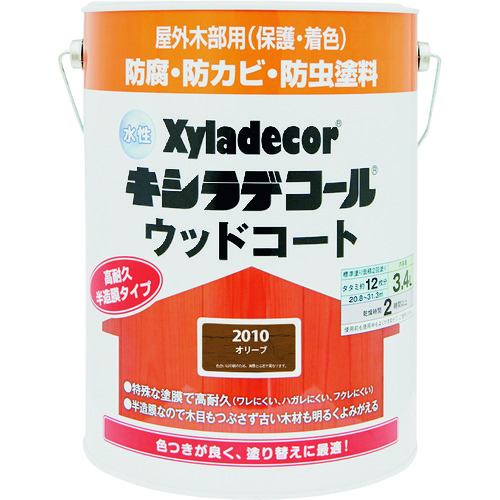 トラスコ中山 KANSAI 水性XDウッドコートS オリーブ 3.4L（ご注文単位1缶）【直送品】