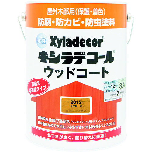 トラスコ中山 KANSAI 水性XDウッドコートS スプルース 3.4L（ご注文単位1缶）【直送品】