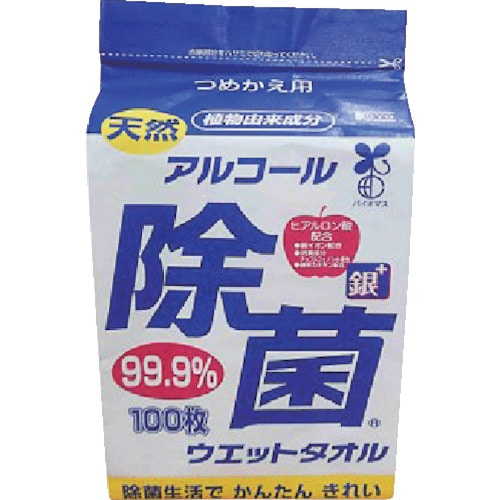 トラスコ中山 コーヨーカセイ 天然アルコール除菌ウエットタオル 詰替用100枚（ご注文単位1パック）【直送品】