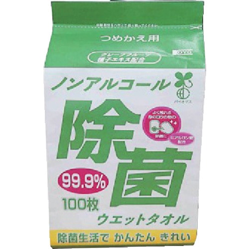 トラスコ中山 コーヨーカセイ ノンアルコール除菌ウエットタオル 詰替用100枚（ご注文単位1パック）【直送品】