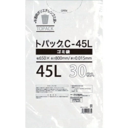 トラスコ中山 オザックス トパックゴミ袋 C 45L 厚さ0.015mm 30枚（ご注文単位1冊）【直送品】