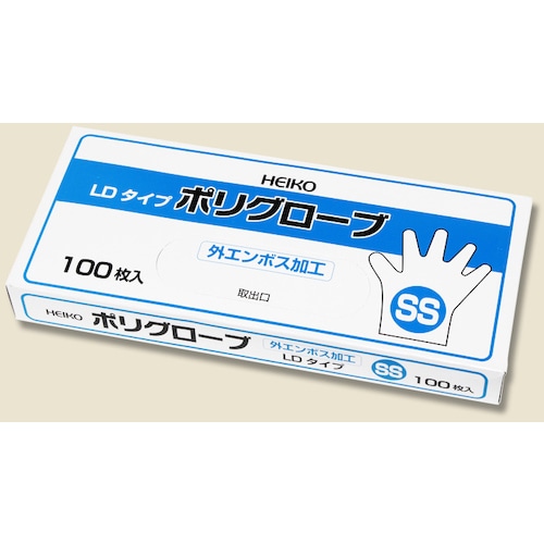 トラスコ中山 HEIKO ポリグローブ LD外エンボス入り SS 100枚入り（ご注文単位1箱）【直送品】