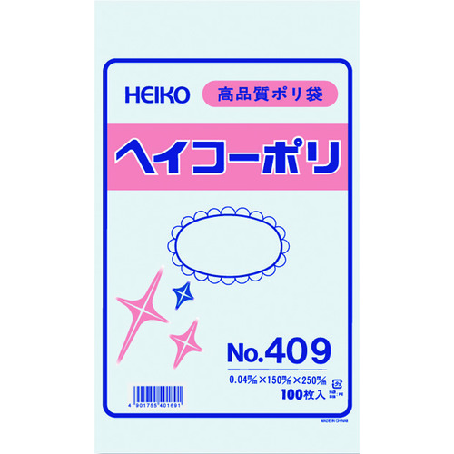 トラスコ中山 HEIKO ポリ規格袋 ヘイコーポリ No.409 紐なし 100枚入り（ご注文単位1袋）【直送品】