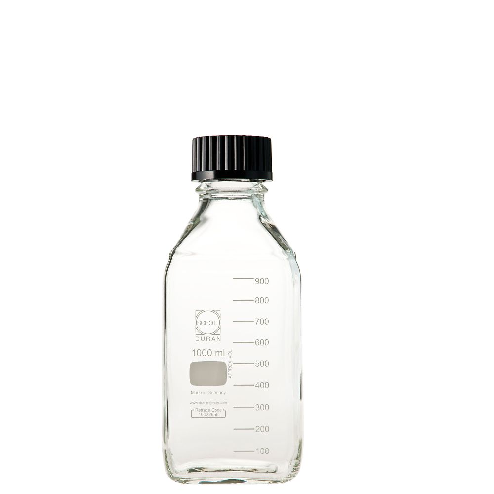 DWK Life Sciences ねじ口瓶角型 デュラン（R） 黒キャップ付 1000mL　017230-10002A 1本（ご注文単位1本）【直送品】