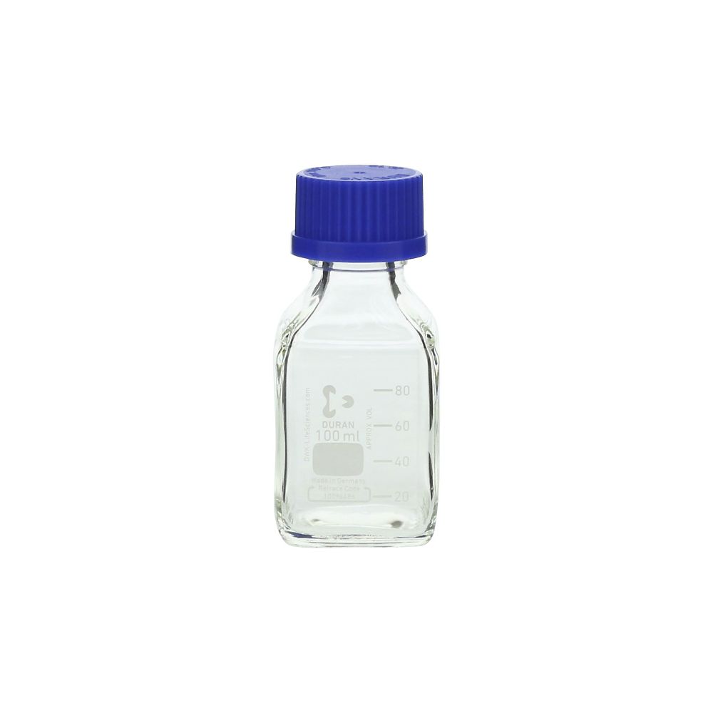 DWK Life Sciences ねじ口瓶角型 デュラン（R） 青キャップ付 100mL　017230-100A 1本（ご注文単位1本）【直送品】