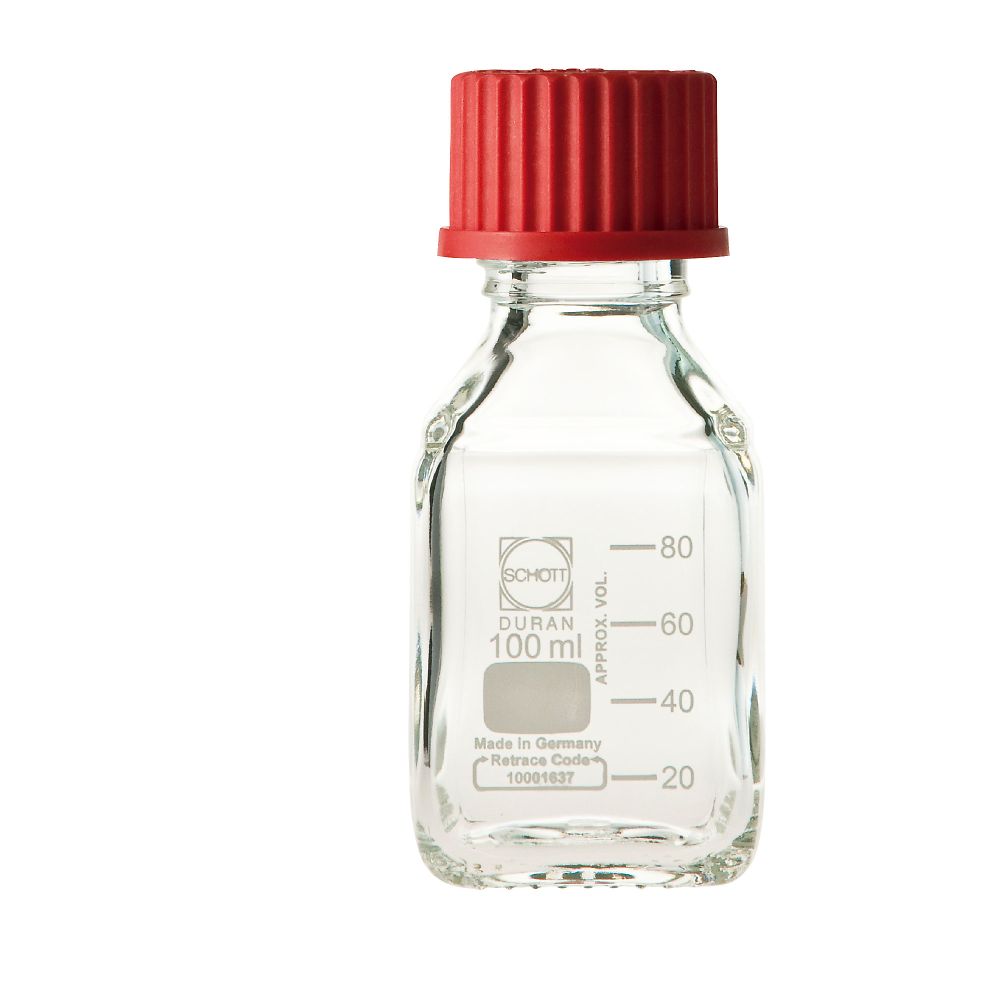 DWK Life Sciences ねじ口瓶角型 デュラン（R） 赤キャップ付 100mL　017230-1001A 1本（ご注文単位1本）【直送品】