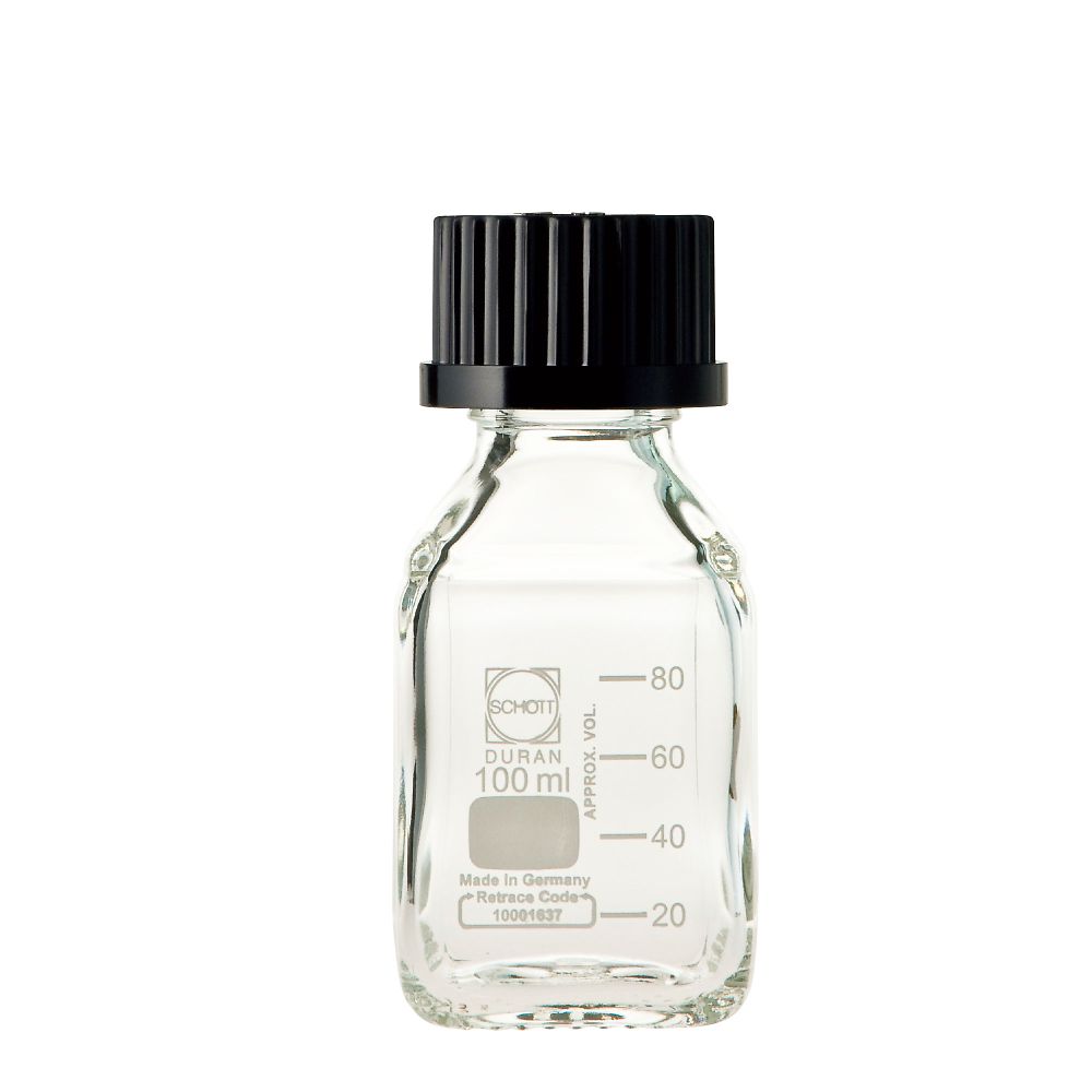 DWK Life Sciences ねじ口瓶角型 デュラン（R） 黒キャップ付 100mL　017230-1002A 1本（ご注文単位1本）【直送品】