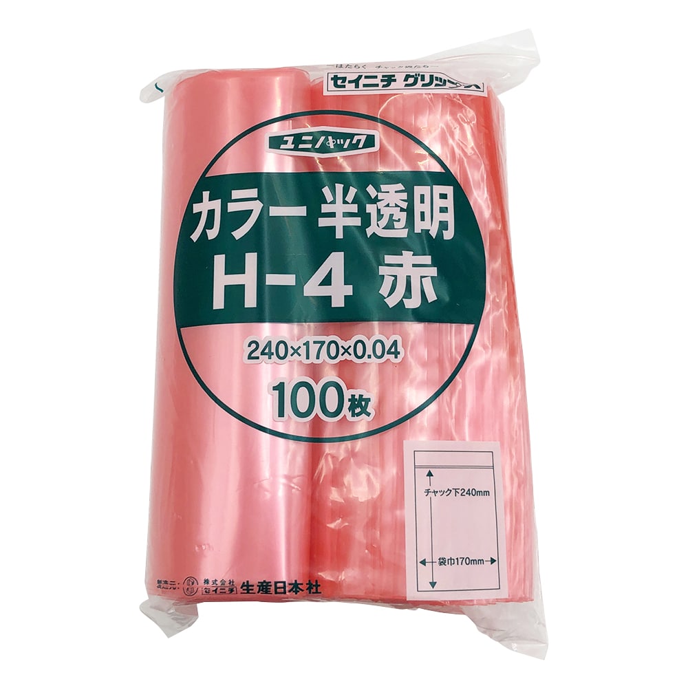 生産日本社（セイニチ） ユニパックカラー半透明 170×240mm（赤） 1袋（100枚入）　H-4 1袋（ご注文単位1袋）【直送品】