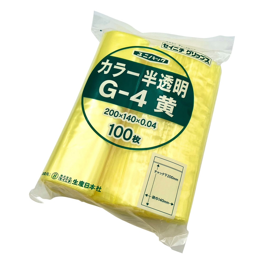 生産日本社（セイニチ） ユニパックカラー半透明 140×200mm（黄） 1袋（100枚入）　G-4 1袋（ご注文単位1袋）【直送品】