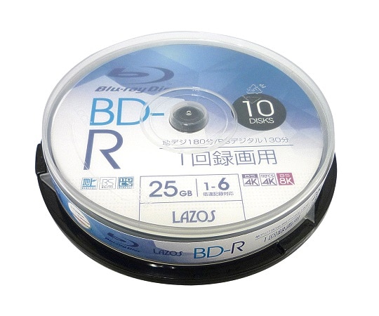 Lazos ブランクメディアディスク　BD-R　10枚スピンドル　L-B10P 1パック（ご注文単位1パック）【直送品】