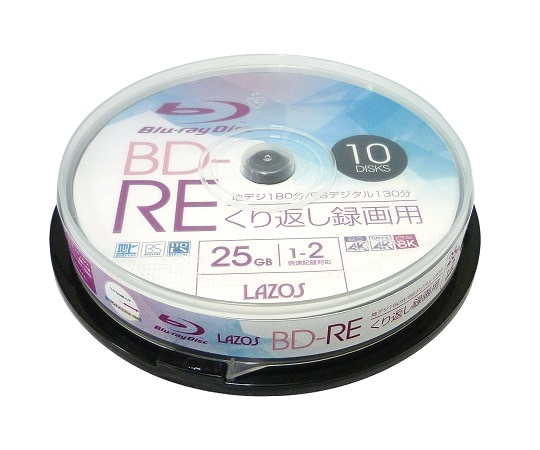 Lazos ブランクメディアディスク　BD-RE　10枚スピンドル　L-BRE10P 1パック（ご注文単位1パック）【直送品】