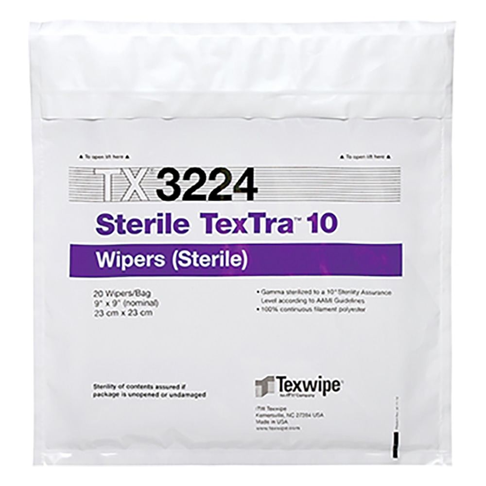 テックスワイプ（Texwipe） 滅菌テクストラ10 Sterile TexTra?10 230×230mm 1箱（100枚×5袋入）　TX3224 1箱（ご注文単位1箱）【直送品】