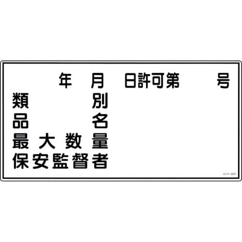 トラスコ中山 緑十字 消防・危険物標識 類別・品名・保安監督者 KHY-30R 300×600mm エンビ（ご注文単位1枚）【直送品】