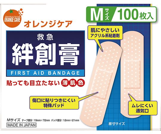 大木 オレンジケア 救急絆創膏 M 1箱（100枚入）　 1箱（ご注文単位1箱）【直送品】