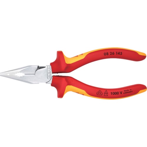 トラスコ中山 KNIPEX 1000V絶縁ニードルノーズペンチ 145mm 835-3237  (ご注文単位1個) 【直送品】