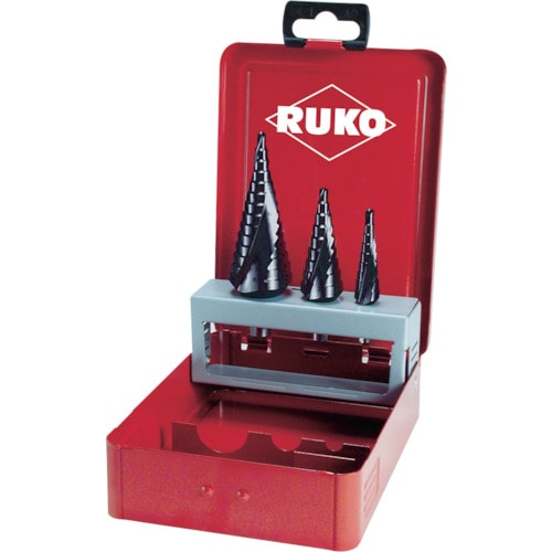 トラスコ中山 RUKO 2枚刃スパイラルステップドリルセット 3本組 チタンアルミウム（ご注文単位1セット）【直送品】