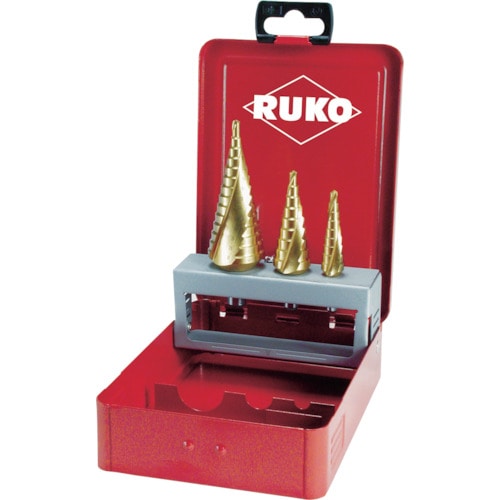 トラスコ中山 RUKO 2枚刃スパイラルステップドリルセット 3本組 チタン（ご注文単位1セット）【直送品】