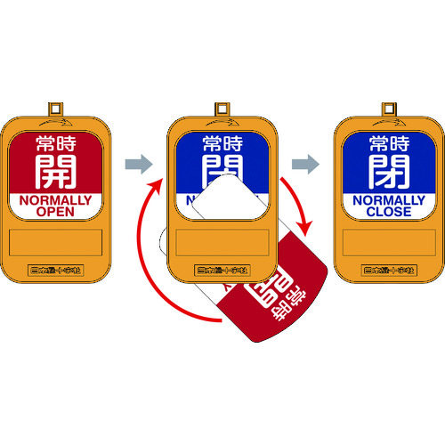 トラスコ中山 緑十字 回転式バルブ開閉札 常時開(赤)⇔常時閉(青) 特15-360D 90×60mm 樹脂製（ご注文単位1枚）【直送品】