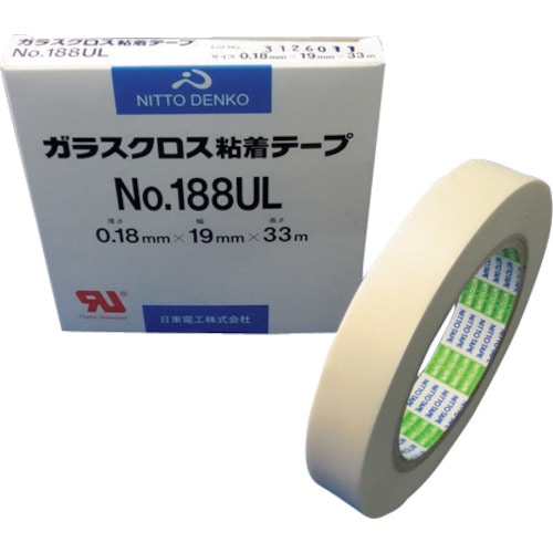 トラスコ中山 日東 ガラスクロス粘着テープ NO.188UL 0.18mm×19mm×33m（ご注文単位1巻）【直送品】