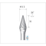 トラスコ中山 ナカニシ チタンコート超硬カッター テーパー(ダブルカット)刃径9.5mm 刃長16mm（ご注文単位1本）【直送品】