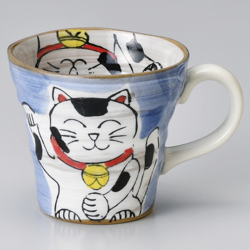 金正陶器 粉引ねこ（青）マグカップ 1個（ご注文単位1個）【直送品】