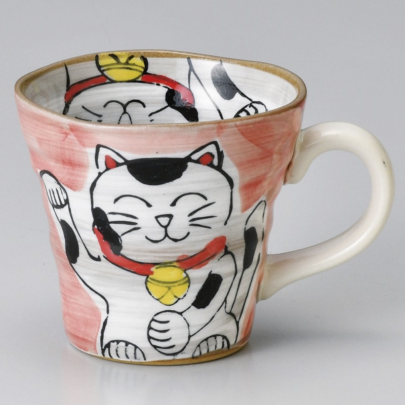 金正陶器 粉引ねこ（赤）マグカップ 1個（ご注文単位1個）【直送品】