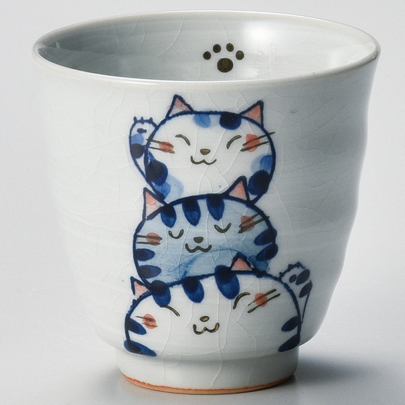 金正陶器 猫づくし湯呑（青） 1個（ご注文単位1個）【直送品】