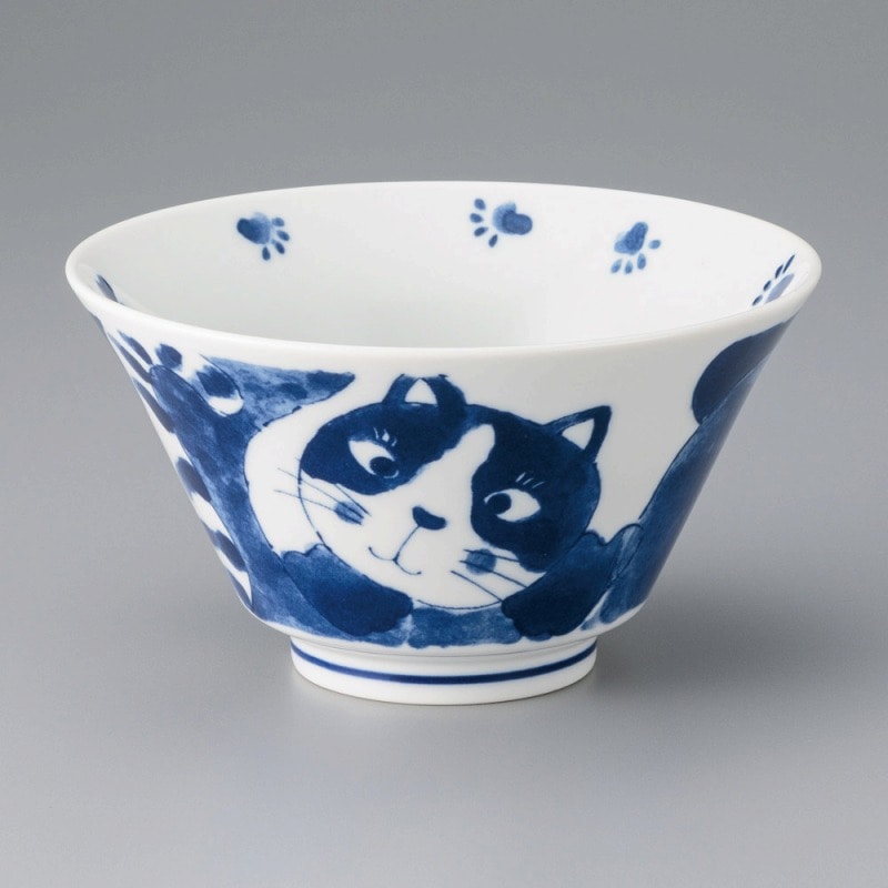 金正陶器 藍染猫絵17cm麺鉢 1個（ご注文単位1個）【直送品】