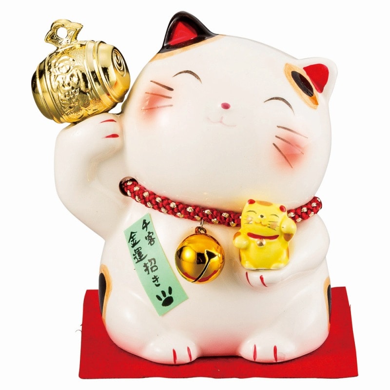 金正陶器 ほほ笑み金槌招き猫(大)子猫付 1個（ご注文単位1個）【直送品】