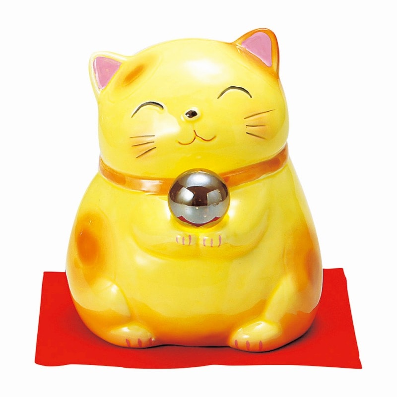 金正陶器 ほほ笑み開運ねこ宝玉持ち(黄)(BK) 1個（ご注文単位1個）【直送品】