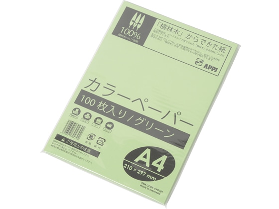 APPJ カラーコピー用紙 A4 グリーン 1冊(100枚) CPG101 1冊（ご注文単位1冊)【直送品】