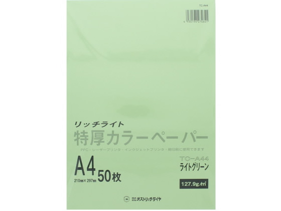 オストリッチ リッチライト特厚カラーペーパー A4 ライトグリーン 50枚 TC-A44 1冊（ご注文単位1冊)【直送品】