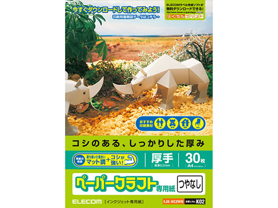 エレコム ペーパークラフト専用紙 厚手 マット A4 30枚 EJK-HC2WN 1冊（ご注文単位1冊)【直送品】