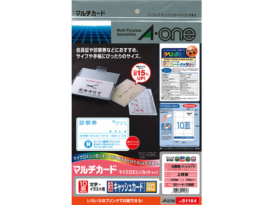 エーワン マルチカード キャッシュカードサイズ 厚口 A4 10シート 51164 1冊（ご注文単位1冊)【直送品】