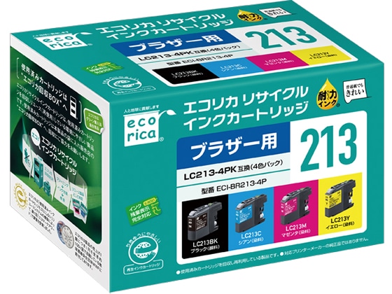 エコリカ ブラザー用リサイクルインクカートリッジLC213-4PK 1パック（ご注文単位1パック)【直送品】