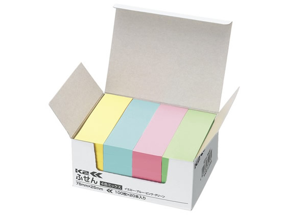 コクヨ ふせん〈K2〉75×25mm 4色ミックス 20冊 K2メ-7525 1箱（ご注文単位1箱)【直送品】