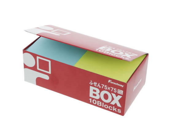 Forestway ふせん 75×75mm 4色アソート 10冊 1箱（ご注文単位1箱)【直送品】