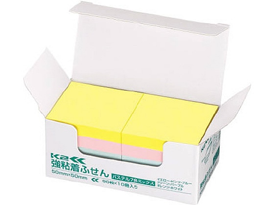 コクヨ 強粘着ふせん〈K2〉 50×50 7色ミックス パステル10冊 1箱（ご注文単位1箱)【直送品】