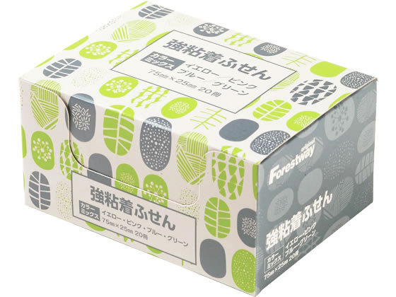 Forestway 強粘着ふせん 75×25 4色ミックス 20冊 1箱（ご注文単位1箱)【直送品】