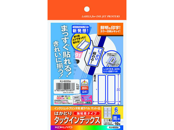 コクヨ 紙ラベル インデックスラベル(特大)青 6面 10枚 KJ-6035B 1冊（ご注文単位1冊)【直送品】