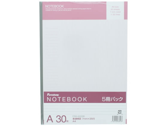 Forestway ノートブック A4 A罫 5冊 1パック（ご注文単位1パック)【直送品】