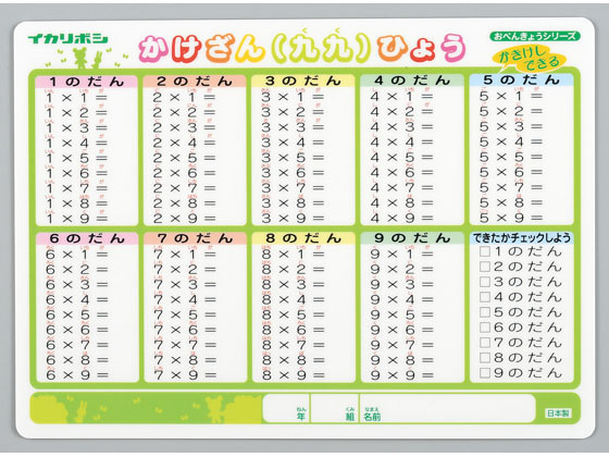 西敬 かき消しできる下敷き かけざん(九九)・時間割 1枚（ご注文単位1枚)【直送品】