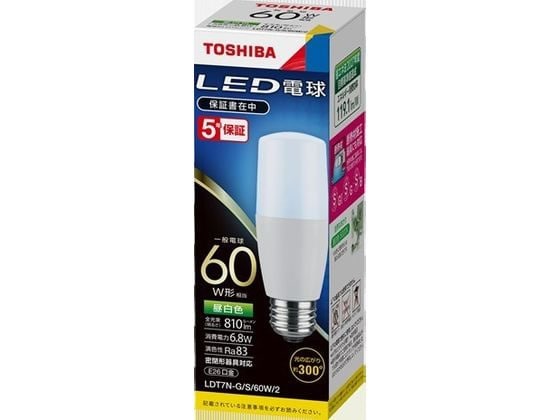 東芝 LED電球60W相当 810lm 昼白色 LDT7N-G S 60W 2 1個（ご注文単位1個)【直送品】