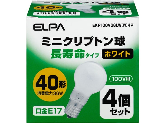 朝日電器 ミニクリプトン電球 40W ホワイト4個 EKP100V36LW(W)4P 1パック（ご注文単位1パック)【直送品】