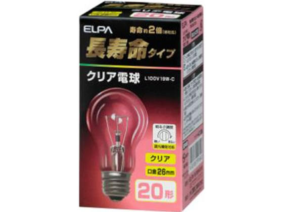 朝日電器 長寿命 クリア電球 20W形 L100V19W-C 1個（ご注文単位1個)【直送品】