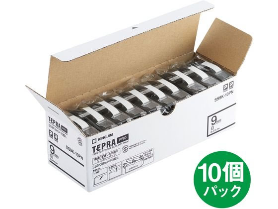 キングジム テプラPROテープ9mm 白／黒文字 10個 SS9K-10PN 1箱（ご注文単位1箱)【直送品】