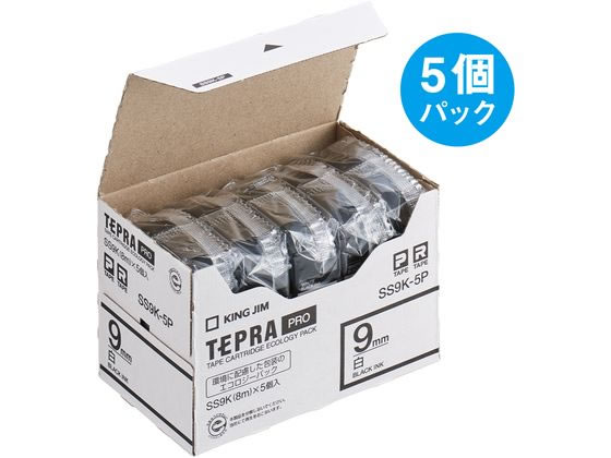 キングジム テプラPROテープエコパック 9mm 白／黒文字 5個 1箱（ご注文単位1箱)【直送品】